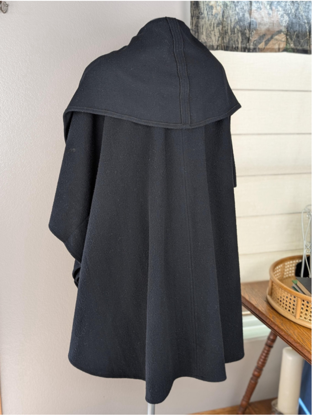 Vintage Forecaster Black Wool Cape Coat – Hooded Cape – Made in USA – Late 1970s - Picture 4 of 14